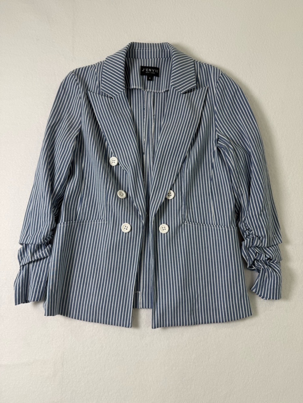 J’ ENVIE Striped Double-Breasted Blue Blazer